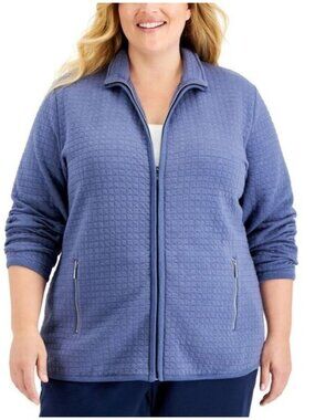 NWT Karen Scott Plus Size Quilted Fleece Jacket in Heather Indigo sz 2X